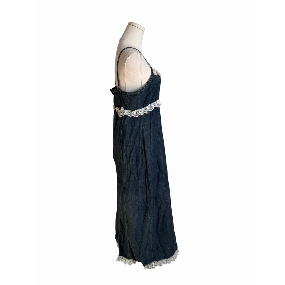 RARE Old Navy Embellished Denim Dress Size 10 Reworked White Floral‎ Lace Trim - Picture 5 of 11